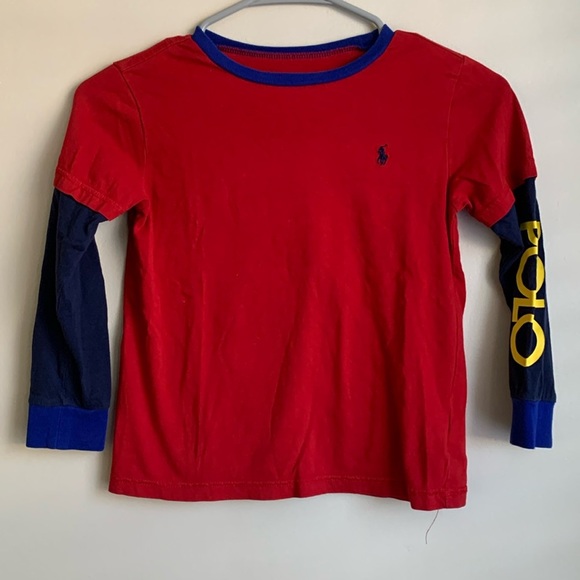 Polo Ralph Lauren long sleeve red/navy blue color block tee size 5 - Picture 1 of 4
